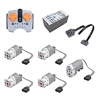 Technik Power Functions Motor Set, Building Blocks Upgraded Motor Modification Kit Including Motors, 2.4HZ lithium battery, Extension cord and Remote Control (8 Pieces)