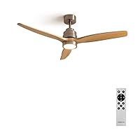CREATE Windstylance Ceiling Fan Nickel Natural Wood Wing with Lighting and Remote Control 40 W Quiet Diameter 132 cm 6 Speeds Timer DC Motor Summer Winter Operation
