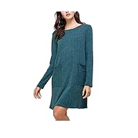 Long Sleeve Solid Color Round Neck Dress Casual Loose Soft Comfy