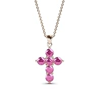 Pink Sapphire Cross Pendant 0.46 ctw 14K Gold. Included 18 inches 14K Gold Chain.