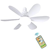 GOXAEEE Ceiling Fan with Lighting and Remote Control, 40 W Small Quiet Ceiling Fans with 3 Speeds, Flat Ceiling Fan E27 Dimmable Ceiling Light with Fan (White)