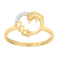14k Two tone Gold Womens CZ Cubic Zirconia Simulated Diamond Dolphin Love Heart Ring Measures 11mm Long Jewelry Gifts for Women