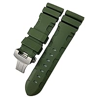 Rubber Watchband 22mm 24mm 26mm Silicone Watch Strap for Panerai Submersible Luminor PAM Waterproof Bracelet (Color : Green Folding, Size : 22mm Black Buckle)