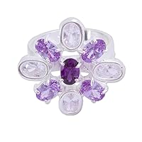 NOVICA Artisan Handmade .925 Sterling Silver Cocktail Ring Purple From Mexico Cubic Zirconia Clear Birthstone 'Lilac Crystals'