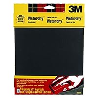 3M Wetordry Sandpaper, 5 Sheets, 9 in x 11 in, 220 Grit, Very Fine, Use for Wet and Dry Sanding, For Sanding Between Coats of Varnish, Lacquer, Paint & Other Finishes, Waterproof Paper (9087DC-NA)