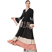Muslim Dress for Women Black Colorful Sequin Multi-Layer Cardigan Open Abaya Big Sleeve Belt Morocain Caftan