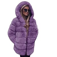 Womens Fashion Luxury Faux Fur Coat Hooded Autumn Winter Warm Overcoat Jacket
