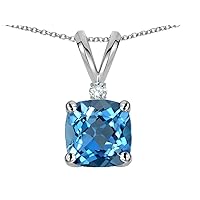 Solid 14k White Gold 7mm Cushion-Cut Pendant Necklace