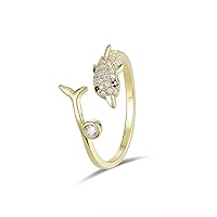 Bling Full Paved AAA+ Cubic Zircon Cute Animal Dolphin Finger Open Ring for Teens Girls Women Adjustable