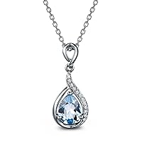 Teardrop Blue Aquamarine Diamond Solid 14k White Gold Pendant 925 Sterling Silver Necklace Pear Shape
