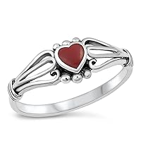 Simulated Ruby Heart Loop Cutout Love Ring New .925 Sterling Silver Band Sizes 1-10