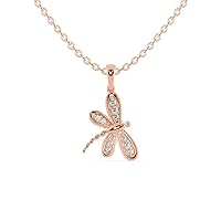VVS Butterfly Style 18K White/Yellow/Rose Gold Pendant with 0.14 Ct Natural Diamond & 18K Gold Chain Necklace for Women | Surprise Necklace for Wife | Elegant Diamond Necklace for Mother (IJ, I1-I2)