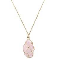 TUMBEELLUWA Natural Gemstone Necklace Braided Irregular Raw Stone Healing Crystal Rough Pendant for Women