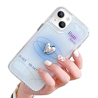 Compatible with iPhone 13 Case Clear, Luxury Planet Cute 3D Love Heart Print Crystal Case for Women Girls Slim Soft TPU Bumper Acrylic Back Shockproof Phone Case for iPhone 13