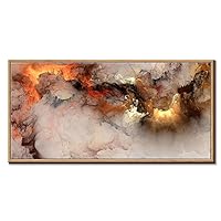 Contemporary Northern Lights Brown Framed Abstract Aurora Artwork for Home Office Wall Art Canvas Print Warm Color Orange Picture Dormitory Yoga Wall Decor Ready to Hang 30x60inch Large Size