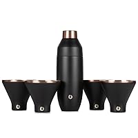 SNOWFOX Premium Vacuum Insulated Stainless Steel 22oz Cocktail Shaker and 4 Martini Glass Set-Home Bar Accessories-Elegant Drink Mixer-Leak-Proof Lid With Jigger & Built-In Strainer-Black/Gold