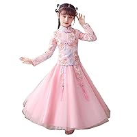 Winter Girls' Cheongsam Dresses,Chinese Style Buckle Embroidered Tang Suit,Children's Hanfu New Year's Clothes.
