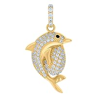 10k Yellow Gold Womens Black White CZ Cubic Zirconia Simulated Diamond Dolphin Animal Sealife Fish Ocean Charm Pendant Necklace Measures 29.2x14.6mm Wide Jewelry for Women
