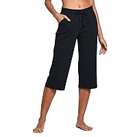 BALEAF Women's Capris Casual Summer Cotton Wide Leg Yoga Capri Sweatpants Loose Lounge Workout Crop Pants Pockets