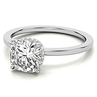 10K Solid White Gold Handmde Engagement Ring 3.0 CT Cushion Cut Moissanite Diamond Solitaire Weddings/Bridal Rings for Womens/Her Proposes Ring