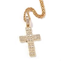 Hip Hop Cross Shape Pendant Necklace Micro Pave Cubic Zirconia Necklace with Chain 18K Gold Plated Fashion Jewelry Men Rapper Accessories