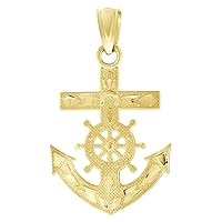 10k Yellow Gold Mens Textured Ship Anchor Charm Pendant Necklace Measures 24.5x14.40mm Wide Jewelry for Men