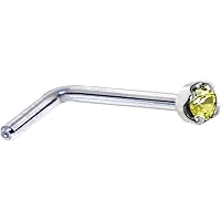 Body Candy Solid 14k White Gold 1.5mm (0.015 cttw) Genuine Yellow Diamond L Shaped Nose Stud Ring 20 Gauge 1/4