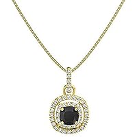 1.10 ctw Cushion Shape Created Black Diamond & Cubic Zirconia 925 Sterling Sliver Halo Pendant Necklace Gifts for Women's/Girls 14K Gold Plated