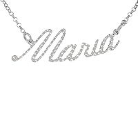 Sterling Silver Name Necklace Maria Diamond Cut Platinum Coated Italy, about 3/4 Inch wide 16 Inches + 2 inch extension