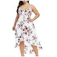 Women's Sleeveless Floral Long Dress Summer Sundress Beach Dress Waist White