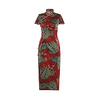 Chinese Style Dresses Women's Long Cheongsam Dress Retro Gown Qipao with Lining