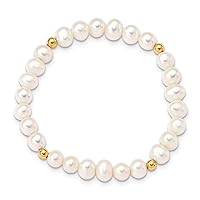 14k Gold Madi K 4 5mm White Egg Shape Freshwater Cultured Pearl and Beads Stretch Bracelet Jewelry for Women