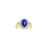 Rylos Yellow Gold Plated Silver Ring with Princess Diana Inspired 9X7MM Gemstone and a Halo of Diamonds - Birthstone Jewelry for Women in Sizes 5-10