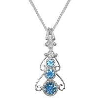 925 Sterling Silver Natural Blue Topaz & Diamond Womens Bohemian Pendant & Chain - Choice of Chain lengths