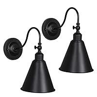 HAITRAL Swing Arm Wall Lamp - Rustic Vintage Wall Sconce Lighting 2 Pack for Home Decor Headboard Bathroom Bedroom Farmhouse Porch Garage - Black (Bulb Not Included)