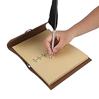 FOSA Leather Writing Journal Notebook, Quill Pen and Ink Set, Retro Leather Notebook Refillable Spiral Daily with Fountain Pen Feather Dip Pen, Antique Feather Creative Gifts (Black)
