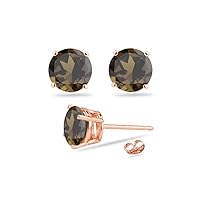 Solid 14k Gold Round 7mm Gemstone Post-With-Friction-Back Stud Earrings