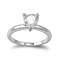 Sac Silver Rhodium Plated Solitaire Heart Clear CZ Ring Classic Design New Sizes 5-10