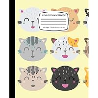 Cats Faces On Light Yellow: Cute Kawaii Composition Notebook, Wide Ruled, 7.5 x 9.25, 120 Pages, For kids, teens, and adults