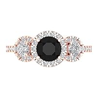 1.85 ct Round Cut Halo Solitaire 3 stone Accent Natural Black Onyx Anniversary Promise Engagement ring 18K Rose Gold