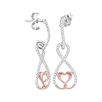 10kt White Rose Gold Womens Round Diamond Dangle Infinity Heart Earrings 1/4 Cttw