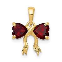 Solid 14k Yellow Gold Polished Garnet Bow Pendant - 14.2mm