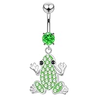 Fancy CZ Gemstone Multi Crystal Frog 925 Sterling Silver with Grade 23 Solid Titanium Belly Button Ring