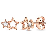 925 Sterling Silver Clear Cubic Zirconia Double Star Earrings for Girls and Teens - Stunning Stacked Stars Celestial Earrings for Young Girls - Hypoallergenic Star Earrings for Teenage Girls