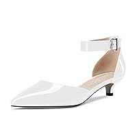 Castamere Womens Low Kitten Heel Pointed Toe Ankle Strap Pumps Cute Dress Two-Piece Buckle Sandals 1.4 Inches Heels