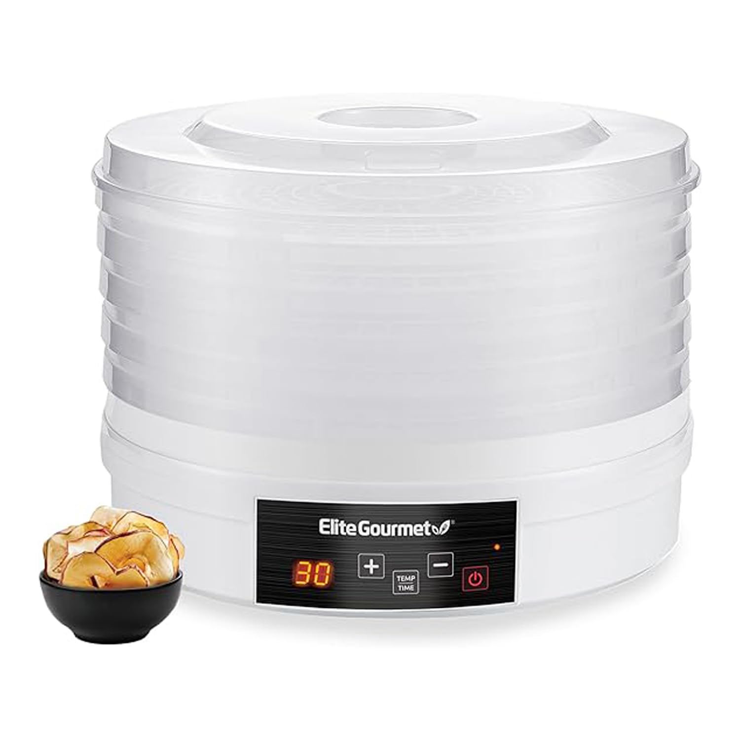 Elite Gourmet EFD770WD Digital Food Dehydrator with 5x12.5” BPA Free Trays, Adjustable Time and Temperature Controls, Jerky, Herbs, Fruit, Veggies, Snacks, White