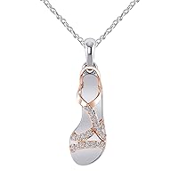 Pretty Jewels Sterling Silver Two Tone Over 0.13 cttw Natural Diamonds Ladies Sandal Pendant Necklace, 18