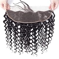 100 Real Soft Brazilian Hair Pre Plucked Full Lace Frontals Deep Wave Human Hair Pieces 18 Inch 1B Natural Color Ear To Ear Lace Frontal Closure With Baby Hair 13X4