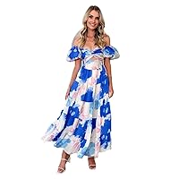 Puff Sleeve Off Shoulder Maxi Dress Chic Square Necked Large Hem Dresses Wrap Chest s Lady Vacation Robe XL 4