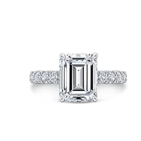 Riya Gems 3.75 CT Emerald Diamond Moissanite Engagement Ring Wedding Ring Eternity Band Solitaire Halo Hidden Prong Silver Jewelry Anniversary Promise Ring Gift